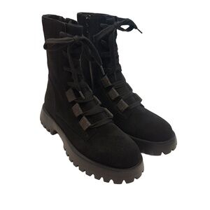 VANELi Women's “Exnula” Black Suede Boots Lace Up & Side Zip Lug Sole Sz 8 NEW